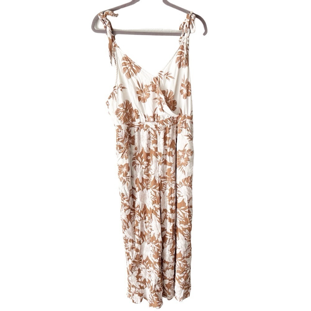 American Eagle Jumpsuit Women's Large Floral Wide Leg Faux Wrap Coconut Girl